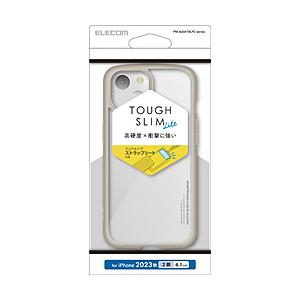 iPhone 15（6.1インチ） ハイブリッドケース TOUGH SLIM LITE フレームカラー 背面クリア ストラップシート付属  グレージュ PM-A23ATSLFCGB 【864】 | ELECOM