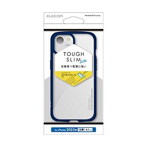 iPhone 15（6.1インチ） ハイブリッドケース TOUGH SLIM LITE フレームカラー 背面クリア ストラップシート付属  ネイビー PM-A23ATSLFCNV 【864】 | ELECOM