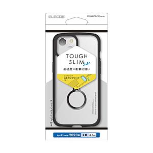 iPhone 15（6.1インチ） ハイブリッドケース TOUGH SLIM LITE フレームカラー 背面クリア リング付き ストラップシート付属  ブラック PM-A23ATSLFCRBK 【864】 | ELECOM