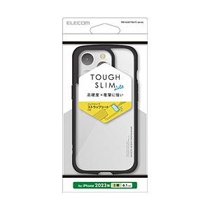 ELECOM(エレコム) iPhone 15 Pro（6.1インチ） ハイブリッドケース TOUGH SLIM LITE フレームカラー 背面クリア ストラップシート付属  ブラック PM-A23CTSLFCBK | ELECOM
