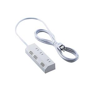 電源タップ 延長コード 3m コンセント 3個口 ほこりシャッター 極性対応 絶縁キャップ 雷ガード 個別スイッチ スイングプラグ ホワイト   T-IS01-2330WH | ELECOM