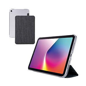 ELECOM(エレコム) iPad mini（A17 Pro / 第6世代）用 フラップケース 薄型軽量 ファブリック 背面クリア  ブラック TB-A25SWVCBK | ELECOM