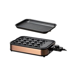 ヤマゼン 着脱式ホットプレート たこ焼きプレート＆平面プレート2枚組   NEHA-W012-BR ［プレート2枚］ | 山善