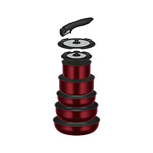 THERMOS(サーモス) 取っ手のとれるフライパン8点セットDA  ディープレッド KSD-8A-DR | THERMOS