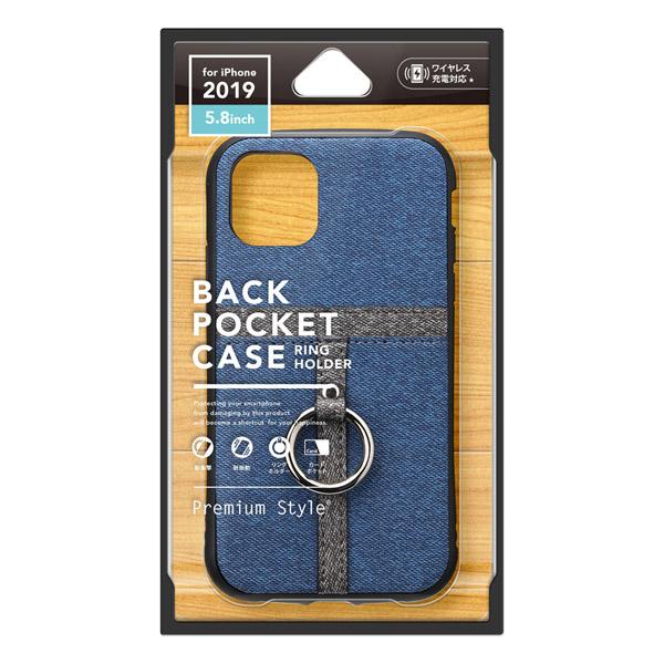 PGA iPhone 11 Pro 5.8インチ用　ポケット＆リング付ハイブリッドタフケース　デニム調ブルー PG-19APT04BL [振込不可] | PGA | 01