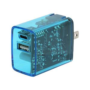 インプリンク PD対応TypeC/USB-A AC充電器20W  クリアブルー IMAC1CU20CLBL ［2ポート /USB Power Delivery対応］ 【864】 | 
