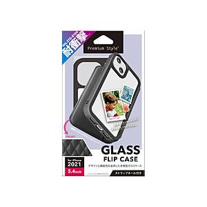 PGA iPhone 13 mini対応 5.4inch ガラスフリップケース Premium Style キルティング調ブラック PG-21JGF03BK 【864】 | PGA