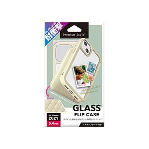 PGA iPhone 13 mini対応 5.4inch ガラスフリップケース Premium Style キルティング調アイボリー PG-21JGF04IV | PGA