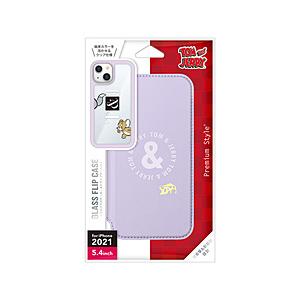 PGA iPhone 13 mini対応 5.4inch ガラスフリップケース Premium Style トムとジェリー/パープル PG-WGF21J01TAJ | PGA