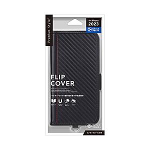 PGA iPhone 15 Pro フリップカバー Premium Style カーボン調ブラック PG-23BFP04BK | PGA