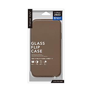 PGA iPhone 15 Pro ガラスフリップケース Premium Style ブラウン PG-23BGF03BR 【864】 | PGA
