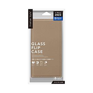 PGA iPhone 15 Pro ガラスフリップケース スクエアデザイン Premium Style ベージュ PG-23BGF06BE | PGA