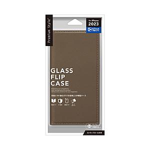 PGA iPhone 15 Pro ガラスフリップケース スクエアデザイン Premium Style ブラウン PG-23BGF07BR 【864】 | PGA
