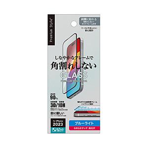 PGA iPhone 15 Plus ガイドフレーム付 液晶全面保護ガラス 角割れ防止PETフレーム ブルーライト低減/光沢 Premium Style  PG-23CGLF03BL | PGA