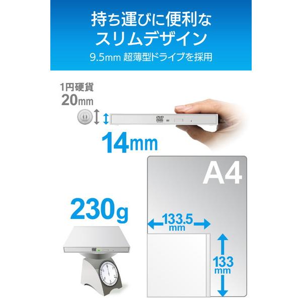 ELECOM(エレコム) DVDドライブ USB2.0 薄型 Type-Cケーブル付 ホワイト Windows11対応 ホワイト LDR-PMK8U2CLWH ［USB-A／USB-C］ | ELECOM | 01