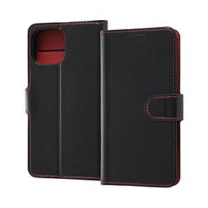 レイアウト iPhone 13 mini 対応 5.4inch 耐衝撃 手帳型ケース シンプル マグネット ブラック/レッド | ray-out