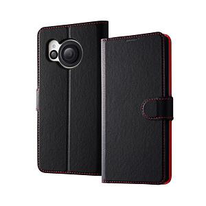 レイアウト AQUOS R8 耐衝撃 手帳型レザーケース シンプル マグネット  ブラックレッド RTAQFS1ELC1BR 【864】 | ray-out