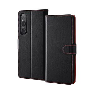 レイアウト Xperia 1 V 耐衝撃 手帳型レザーケース シンプル マグネット  ブラックレッド RT-RXP1M5ELC1/BR | ray-out