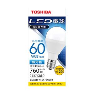 TOSHIBA(東芝) LED電球　口金E17　ミニクリプトン形　調光非対応　全光束760lm　昼光色　配光角ビーム角120度　60W相当 LDA6D-H-E17S60V2 | TOSHIBA
