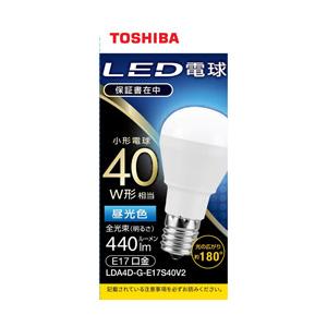TOSHIBA(東芝) LED電球　口金E17　ミニクリプトン形　調光非対応　全光束440lm　昼光色　配光角ビーム角180度　40W相当　広配光タイプ LDA4D-G-E17S40V2 【864】 | TOSHIBA