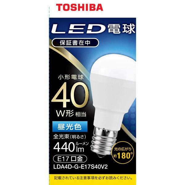 TOSHIBA(東芝) LED電球　口金E17　ミニクリプトン形　調光非対応　全光束440lm　昼光色　配光角ビーム角180度　40W相当　広配光タイプ LDA4D-G-E17S40V2 【864】 | TOSHIBA | 01