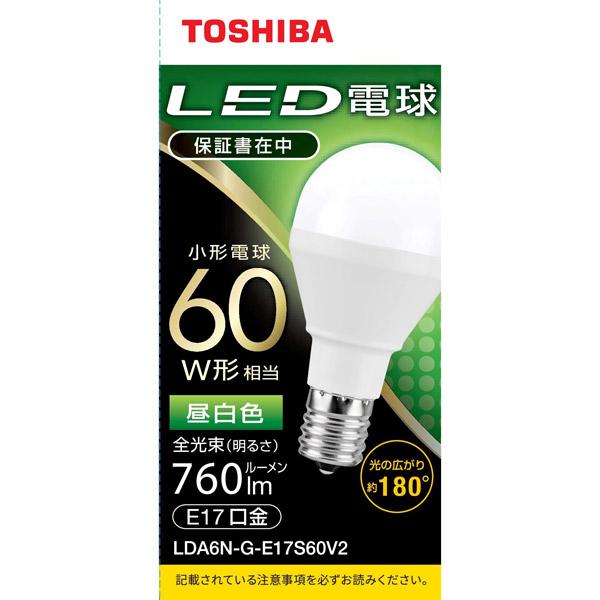 TOSHIBA(東芝) LED電球　口金E17　ミニクリプトン形　調光非対応　全光束760lm　昼白色　配光角ビーム角180度　60W相当　広配光タイプ LDA6N-G-E17S60V2 | TOSHIBA | 01