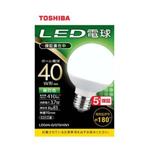 TOSHIBA(東芝) LED電球（ボール形）40W形相当　昼白色（外径70mm）口金E26　広配光（配光角180°） LDG4N-G/G70/40V1 | TOSHIBA