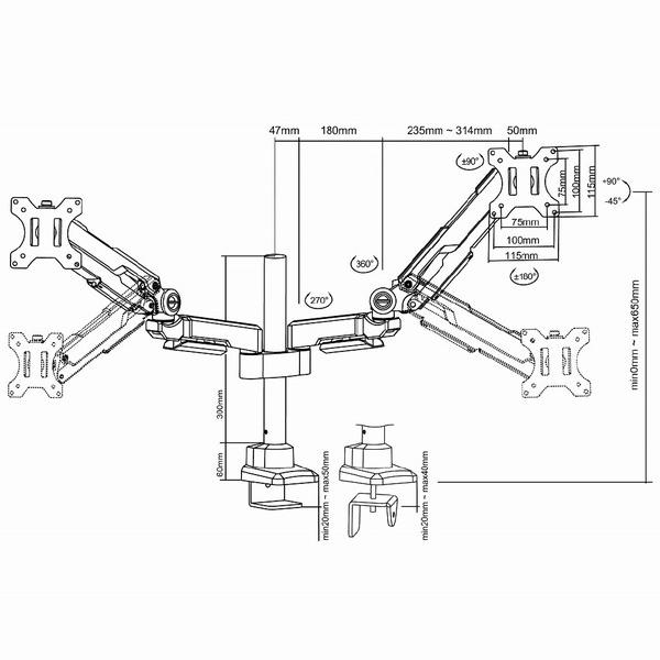 ARCHISS モニターアーム [2画面 /17〜32インチ] ガススプリング式 Monitor Arm Basic ブラック AS-MABG03D |  | 11