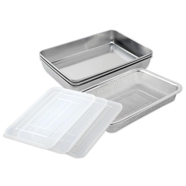TOTSUBOSHI 蓋付きステンレスバット・角型ザルセット   T-002 | 