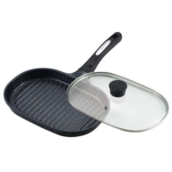 TOTSUBOSHI グリルパン ガラス蓋付き NEWベルフィーナ T-022 [幅約27.5cm×奥行約19cm]    ［IH対応］ | 