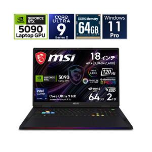 ゲーミングノートパソコン Raider 18 Max HX A2W(RTX 5090) コアブラック Raider-18-Max-HX-A2WJ-2620JP [18.0型 /Windows11 Pro /intel Core Ultra 9 /メモ… | MSI