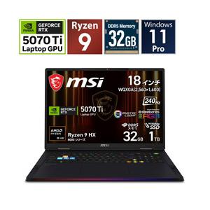 ゲーミングノートパソコン Raider A18 HX A9W(RTX 5070) コアブラック Raider-A18-HX-A8WHG-2640JP [18.0型 /Windows11 Pro /AMD Ryzen 9 /メモリ：32GB /SSD… | MSI