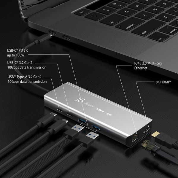 J5 ［USB4-C オス→メス HDMI / LAN / USB-Aｘ2 / USB-Cｘ2］USB PD対応 100W ドッキングステーション  スペースグレー JCD403 ［USB Power Delivery対応］ |  | 03