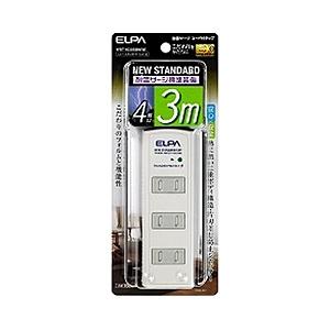 ELPA 雷コード付タップ （2P・4個口・3.0m）　WBT-4030SBN(W) | ELPA