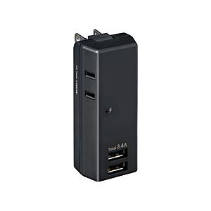 ELPA 耐雷ＵＳＢタップ２個口２ポート３．４Ａ   UA-223SB(BK) ［2ポート］ | ELPA
