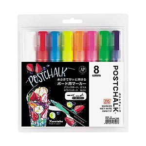 呉竹 [水性マーカー] ZIG ポストチョークマーカー WET-WIPE 6mm TIP NEON8色セット POST-500A/8VB | 呉竹