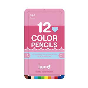 トンボ鉛筆 スライド缶入色鉛筆 12色セット ippo!(イッポ) プレーン Pink CL-RPW0412C｜y-sofmap