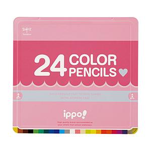 トンボ鉛筆 スライド缶入色鉛筆 24色セット ippo!(イッポ) プレーン Pink CL-RPW0424C｜y-sofmap