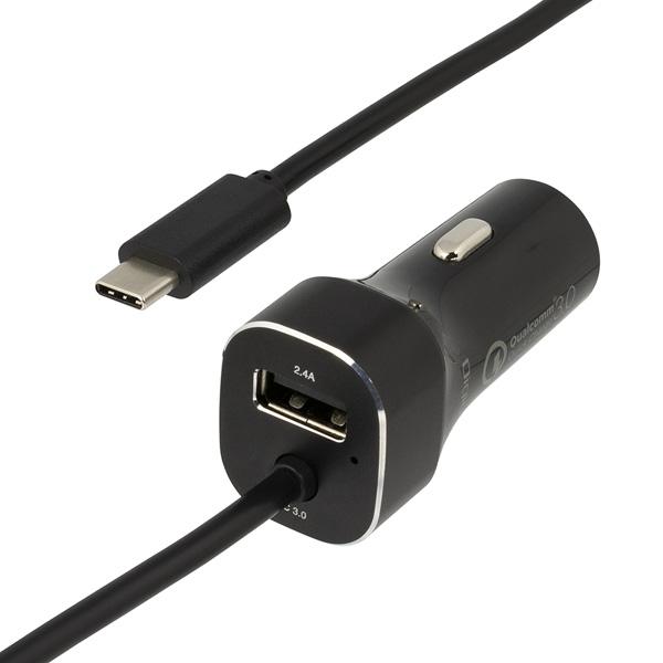Nakabayashi カーチャージャー QC3.0対応Type-Cケーブル＋USBポート搭載 ブラック JYUDCU01BK | ナカバヤシ | 02