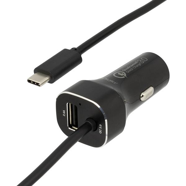 Nakabayashi カーチャージャー QC3.0対応Type-Cケーブル＋USBポート搭載 ブラック JYUDCU01BK | ナカバヤシ | 03