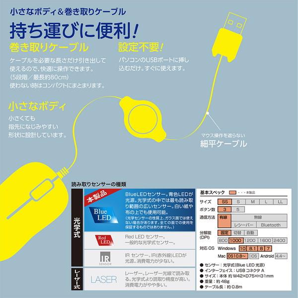 Nakabayashi マウス くるんとmini ブルー MUS-UKT166BL ［BlueLED /有線 /3ボタン /USB］ | ナカバヤシ | 03