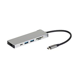 ［USB-C オス→メス カードスロットｘ2 / HDMI / USB-Aｘ2 / USB-C］USB PD対応 100W ドッキングステーション  シルバー UD-C01SSL ［USB Power Delivery対応］ | ナカバヤシ