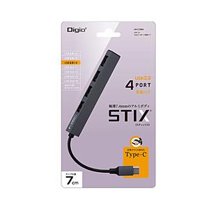 Nakabayashi UH-C2584GY USB-C → USB-A 変換ハブ STIX (Chrome/Android/iPadOS/Mac/Windows11対応) グレー ［バスパワー /4ポート /USB2.0対応］ | ナカバヤシ