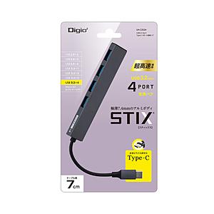 Nakabayashi UH-C3324GY USB-C → USB-A 変換ハブ STIX (Chrome/Android/iPadOS/Mac/Windows11対応) グレー ［バスパワー /4ポート /USB 3.2 Gen1対応］ | ナカバヤシ