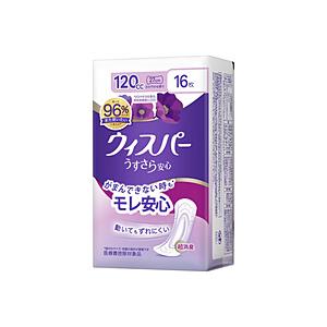 P＆G ウィスパー うすさら安心 女性用 吸水ケア 120cc 多いときでも安心用 ナプキン型尿ケアパッド 16枚入り 27cm (多い量の尿モレ用） | P&G