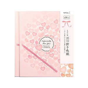 デザインフィル カラー色紙 三つ折り リボン  ハート柄 33224006 | 