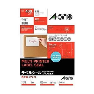 エーワン 31312 (ラベルシール/プリンタ兼用/A4　4面) | エーワン