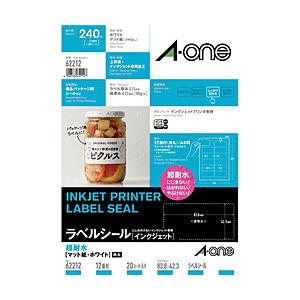 エーワン ラベルシール[インクジェット]超耐水タイプマット紙（A4判：12面・20シート：240片）　62212 | エーワン