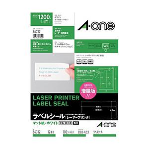 エーワン 66312 （ラベルシール/レーザープリンタ/A4/12面 四辺余白付 角丸/100シート(1200片)） | エーワン