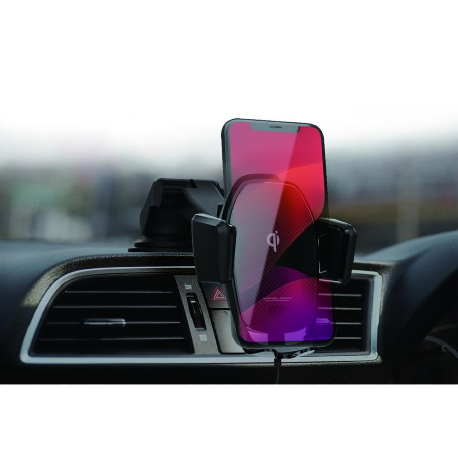 カシムラ QI自動開閉ホルダー ＜手帳型ケース対応/キャパシタ搭載/吸盤取付＞  ブラック KW-19 ［10W］ [振込不可] | Kashimura | 06